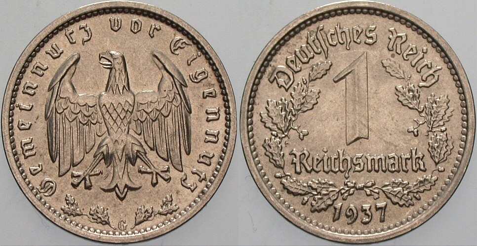 1 Reichsmark 1937 J. 354 Vorzüglich +