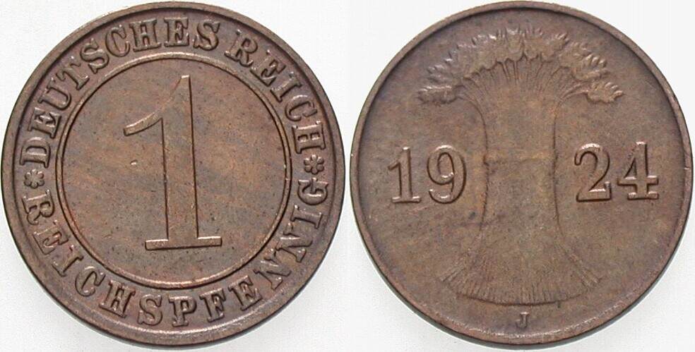 1 Reichspfennig 1924 J. 313 Vorzüglich