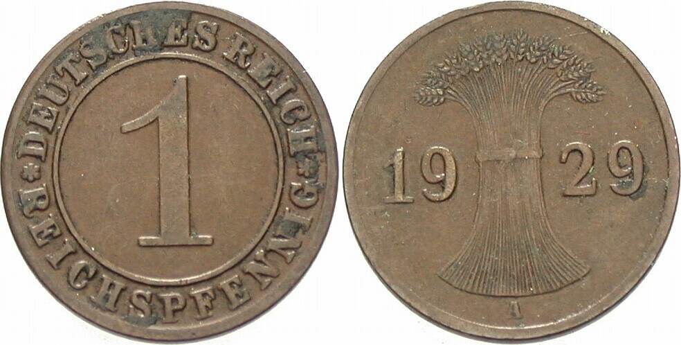 1 Reichspfennig 1929 J. 313 Sehr schön