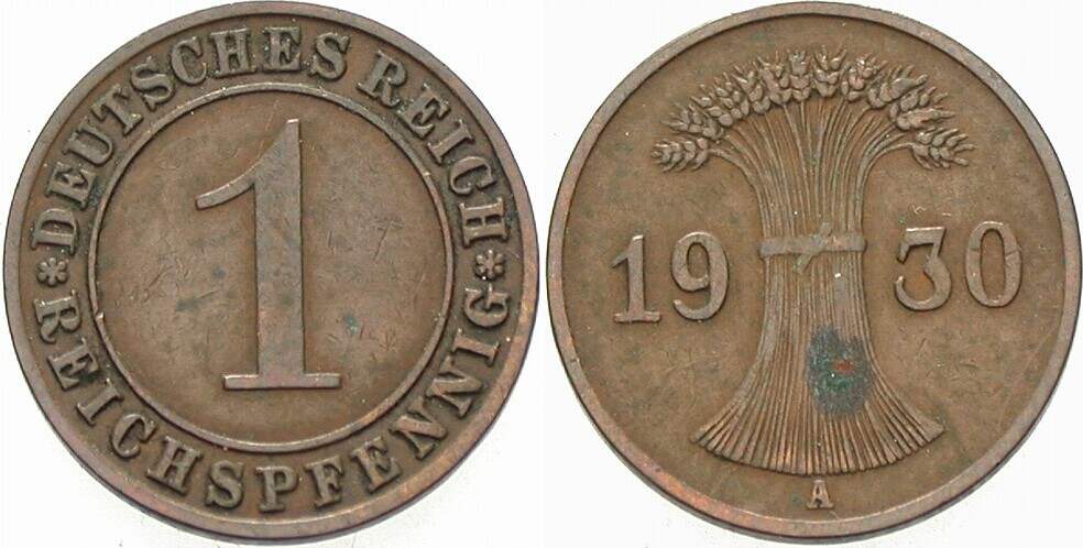 1 Reichspfennig 1930 J. 313 Sehr schön