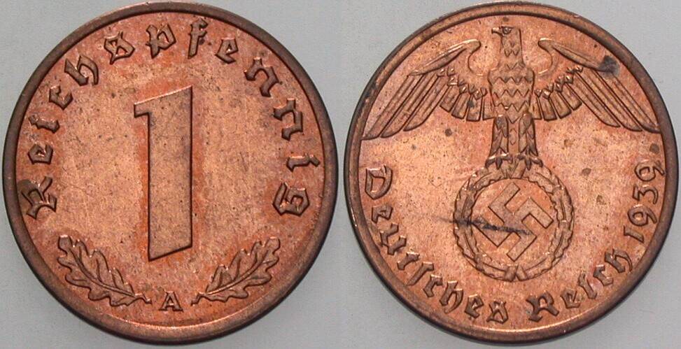 1 Reichspfennig 1939 J. 361 Fast Stempelglanz