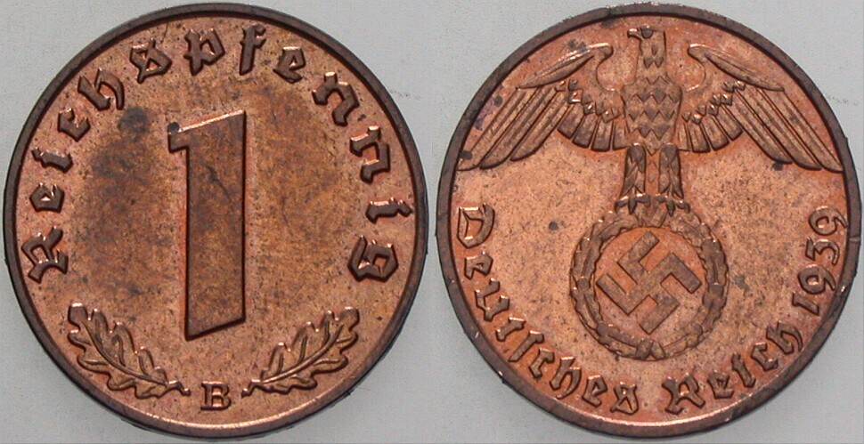 1 Reichspfennig 1939 J. 361 Vorzüglich - Stwempelglanz