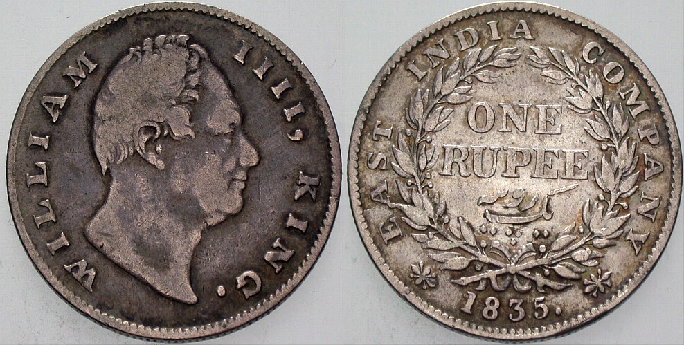 1 Rupee 1835 K./M. 450 Sehr schön