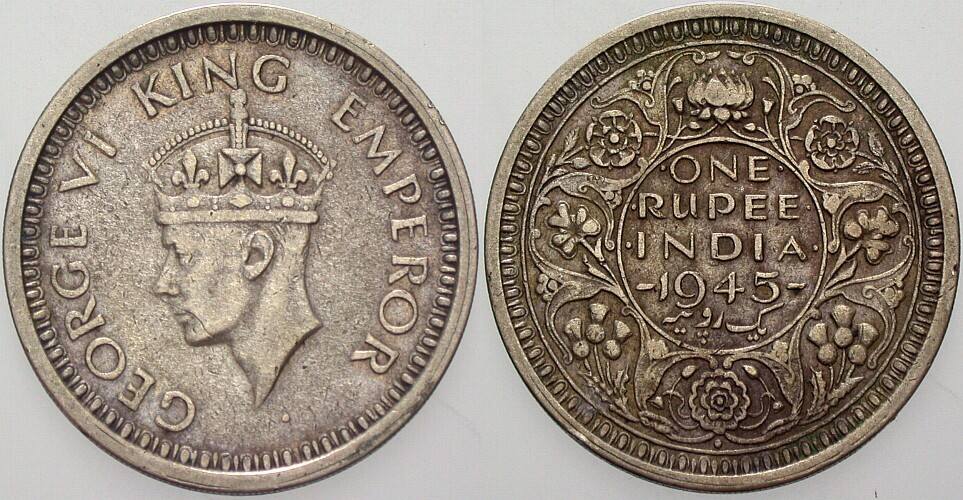 1 Rupie 1945 KM 557.1 Sehr schön