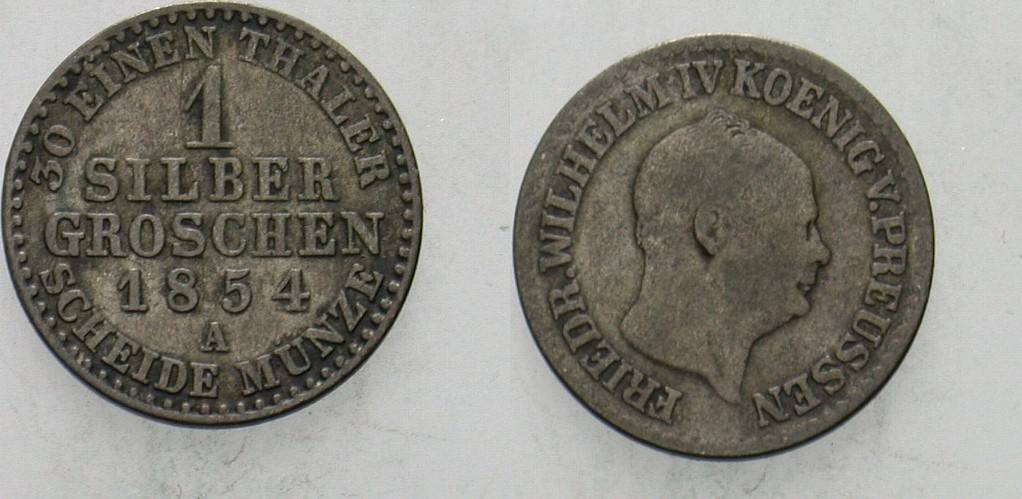 1 Silbergroschen 1854 Jaeger 77 Olding 322 AKS 86 Sehr schön