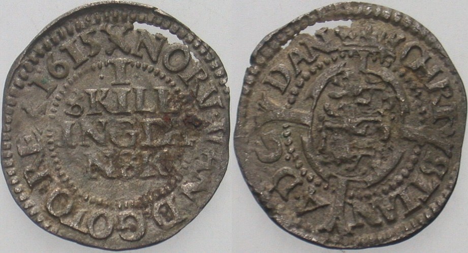 1 Skilling 1615 Schrötlingsriss, sonst sehr schön - vorzüglich