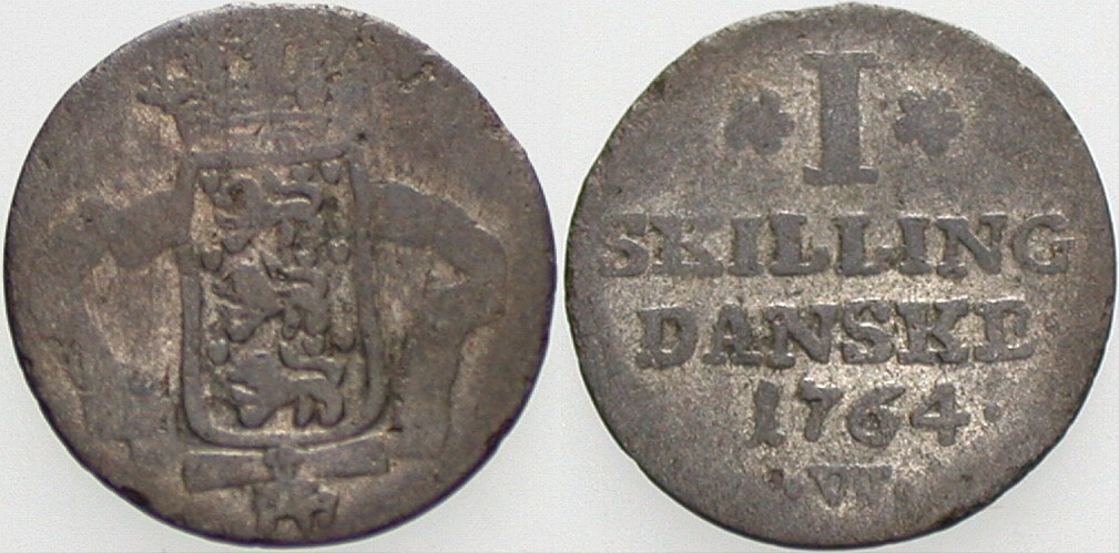 1 Skilling Rigsmont 1764 KM. 578.2 Schön - sehr schön
