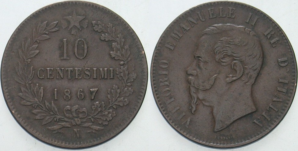 10 Centesimi 1867 KM. 11.4 Sehr schön