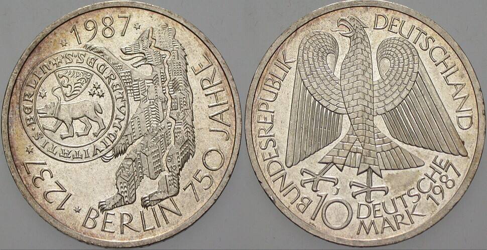 10 Deutsche Mark 1987 J. 441 Vorzüglich - Stempelglanz