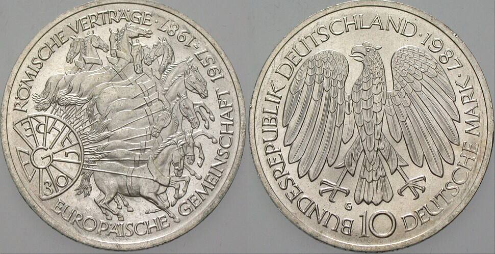 10 Deutsche Mark 1987 J. 442 Vorzüglich - Stempelglanz