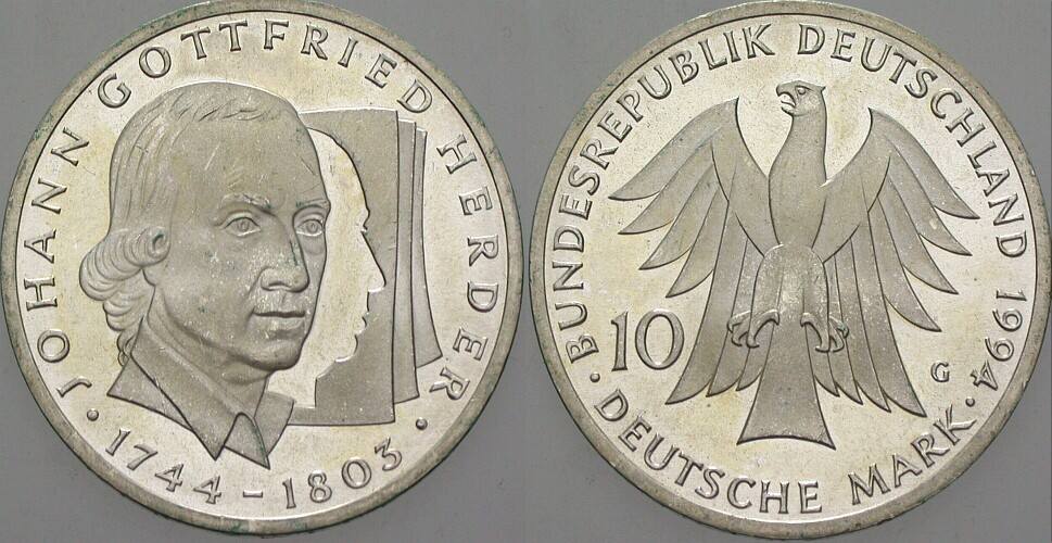 10 Deutsche Mark 1994 J. 458 Vorzüglich - Stempelglanz