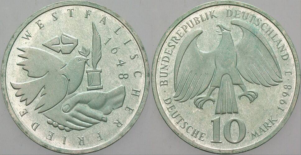 10 Deutsche Mark 1998 J. 467 Vorzüglich - Stempelglanz