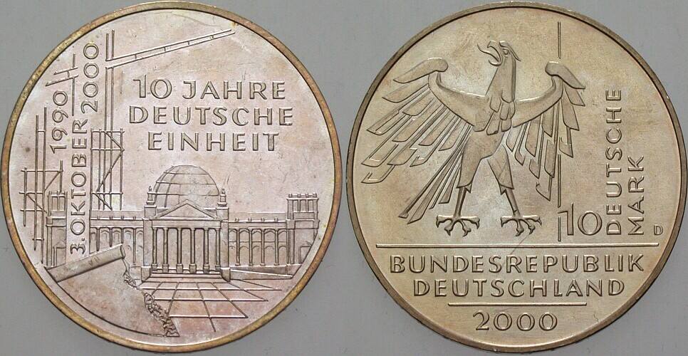 10 Deutsche Mark 2000 J. 477 Vorzüglich - Stempelglanz