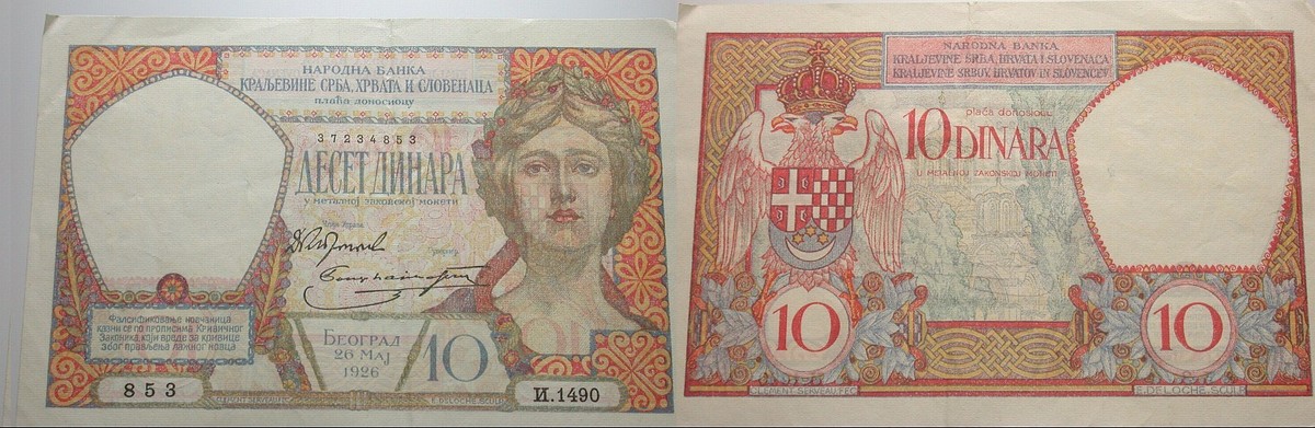 10 Dinara 26.5.1926 Geknickt, kl. Fehler, aber sonst fast kassenfrisch