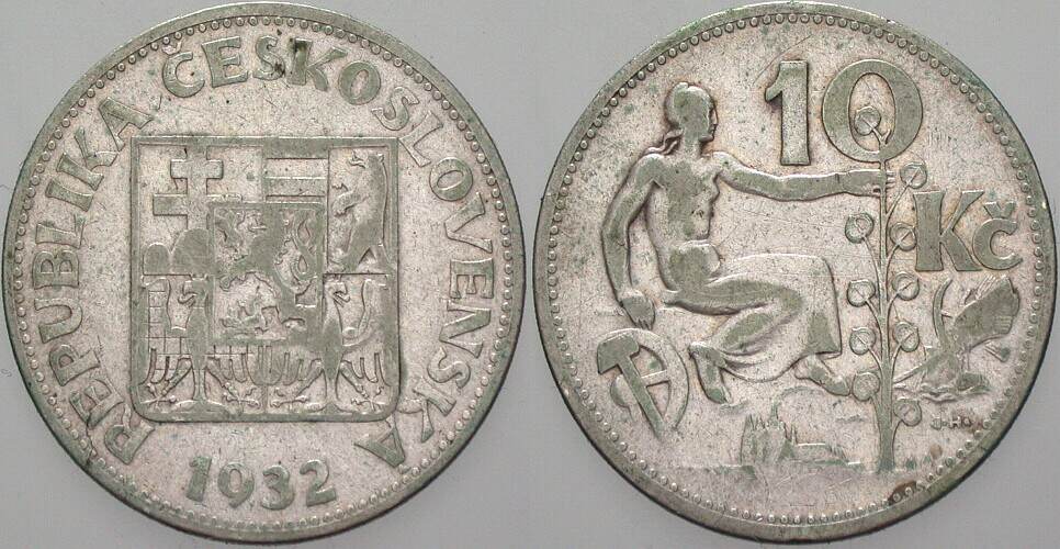10 Korun 1932 K.M. 15 Sehr schön