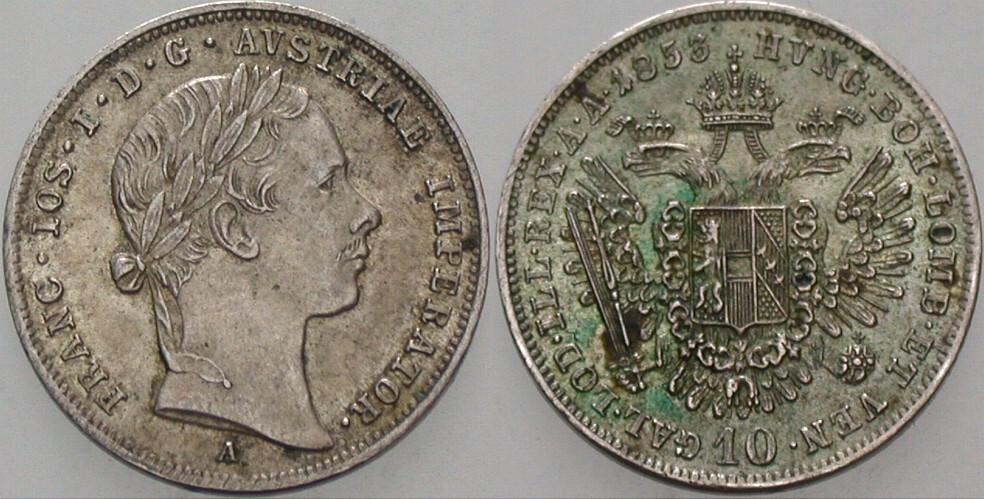 10 Kreuzer 1853 ANK 16 Patina, vorzüglich +