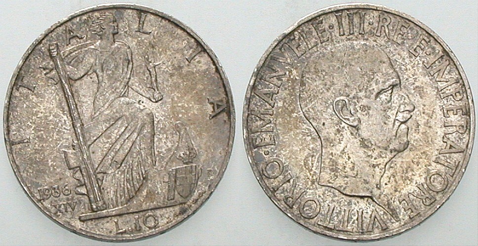 10 Lire 1936, XIV K.M. 80 Patina, vorzüglich - Stempelglanz