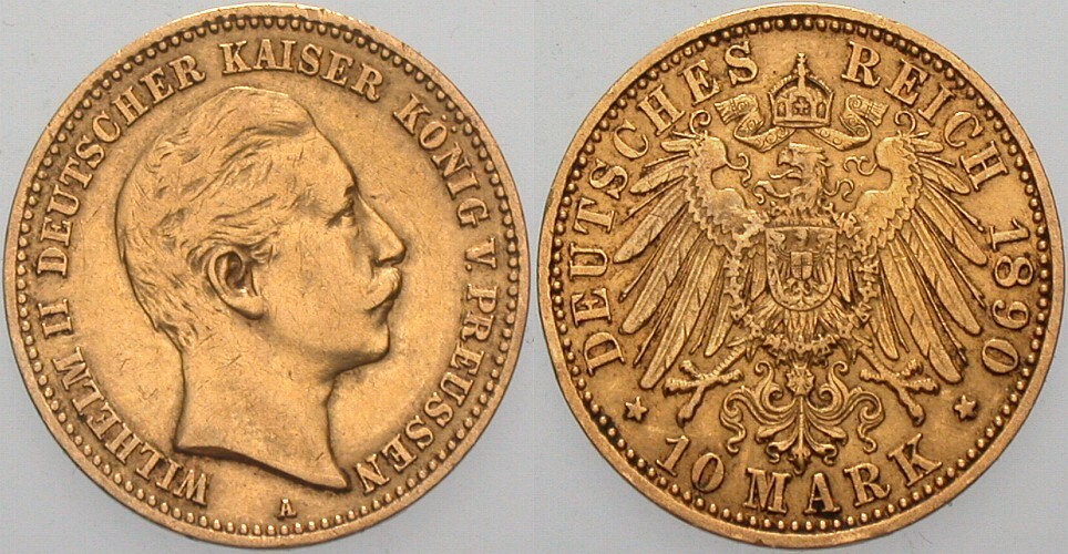 10 Mark 1890 Jaeger 251 Wz. Rdf., gutes sehr schön