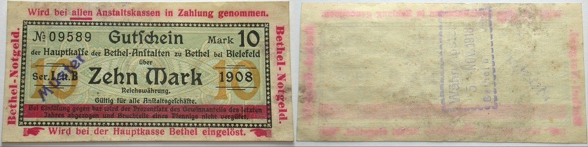 10 Mark 1908 Topp zu 71.03 Fleckig, gebraucht