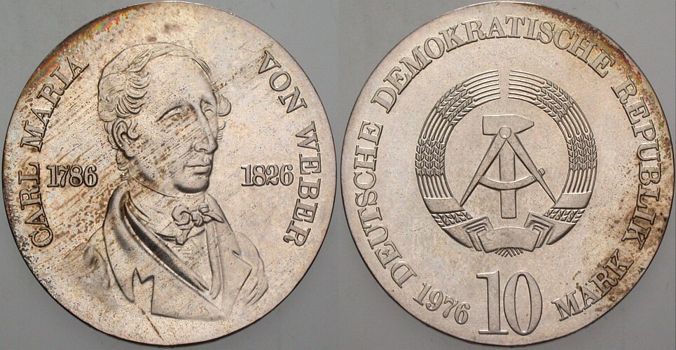 10 Mark 1976 J. 1562 Fleckige Patina, vorzüglich - Stempelglanz