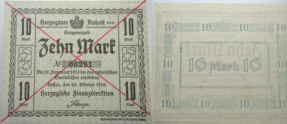 10 Mark 29.Oktober 1918 Grabowski ANH 5 E Fast kassenfrisch