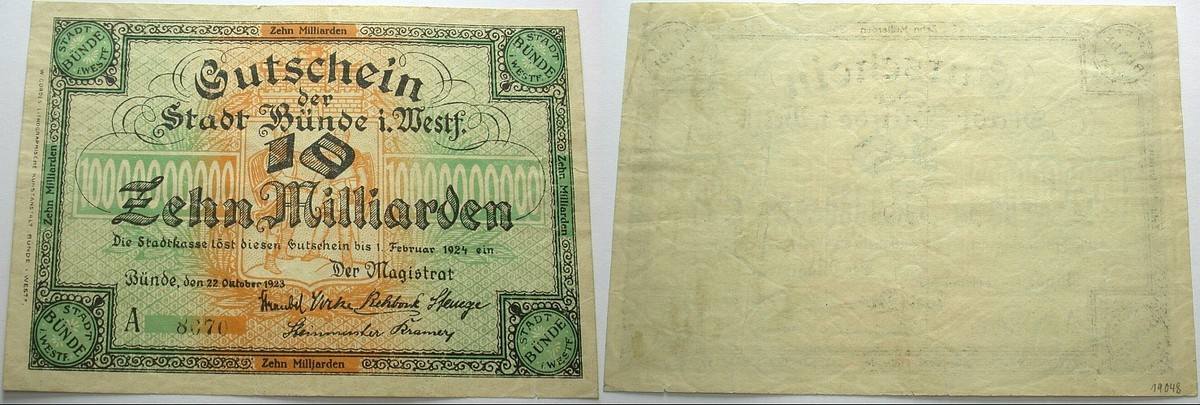 10 Milliarden Mark 22.Oktober 1923 Topp 169.18 Gebraucht