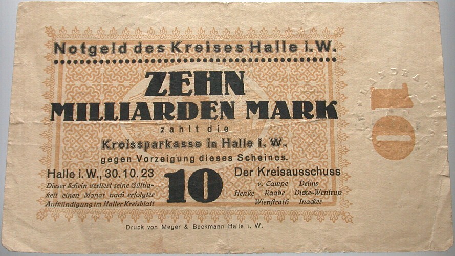 10 Milliarden Mark 30.10.1923 Topp 375.1 Stärker gebraucht