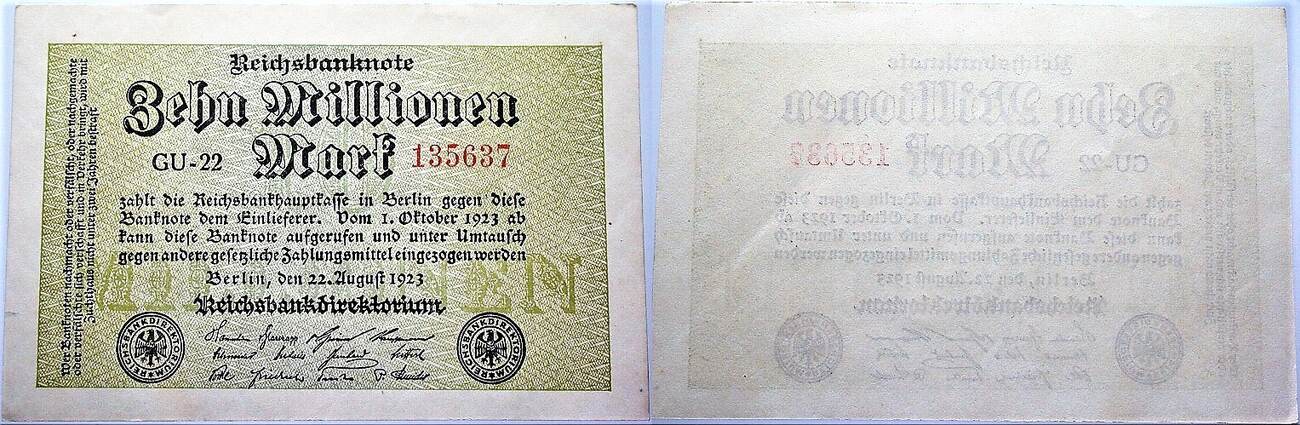 10 Millionen Mark 22.8.1923 Rosenberg DEU-118 g //105 Fast kassenfrisch