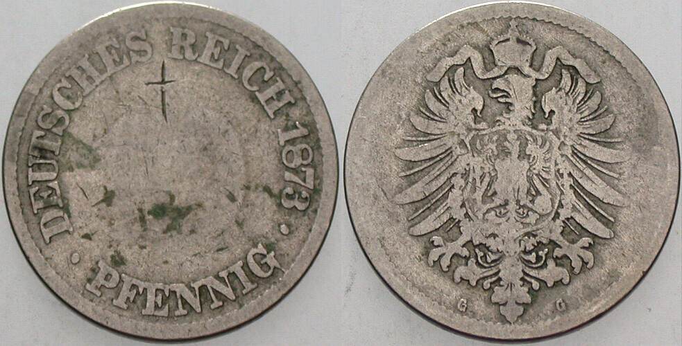 10 Pfennig 1873 J. 4 Graffitti, gering erhalten