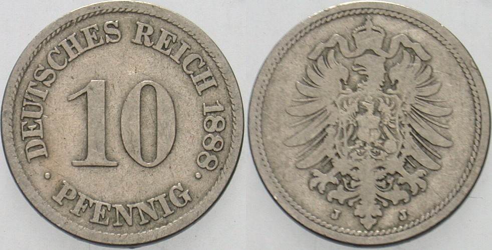10 Pfennig 1888 J. 4 Fast sehr schön