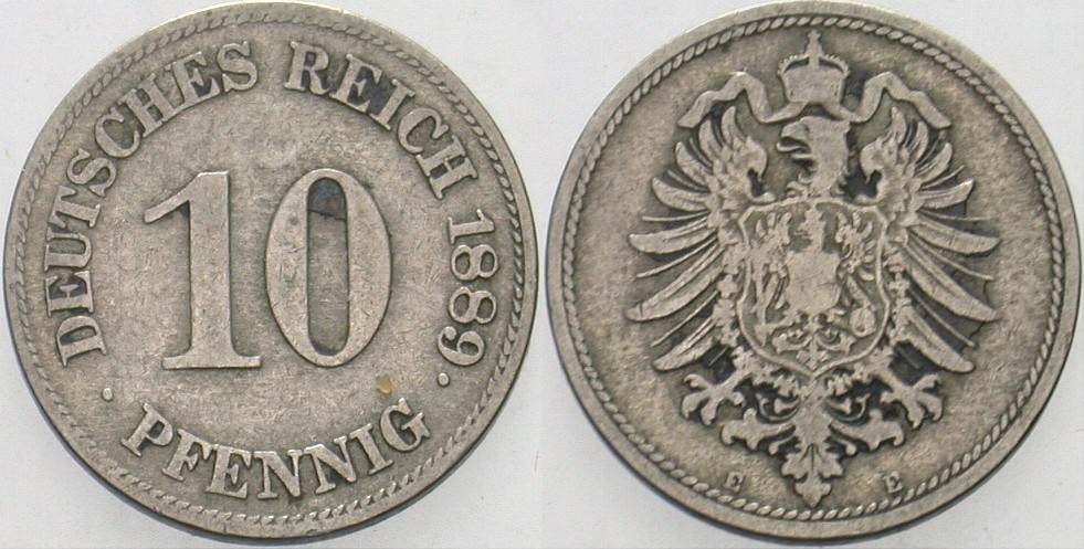 10 Pfennig 1889 J. 4 Fast sehr schön