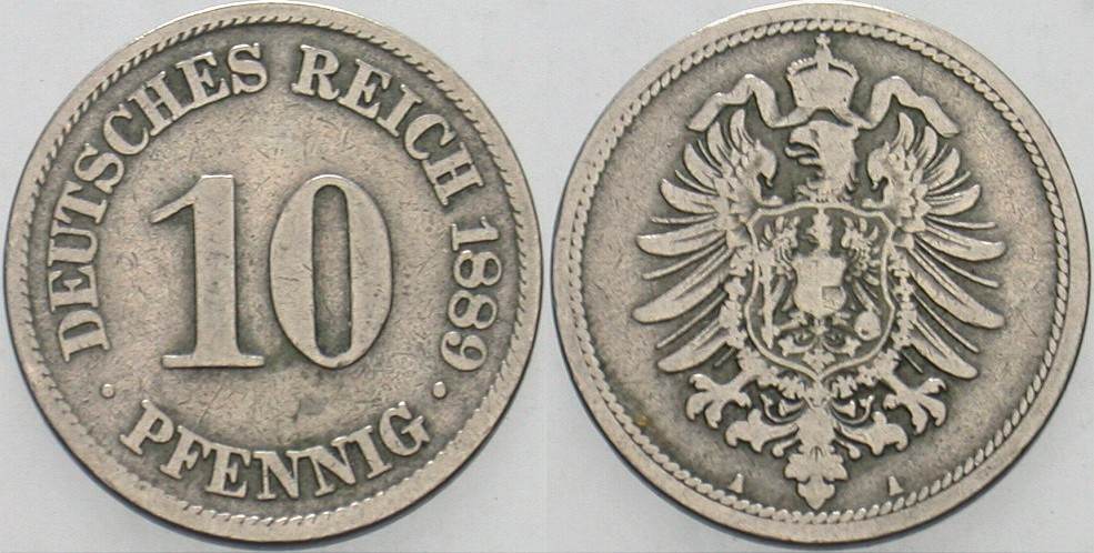 10 Pfennig 1889 J. 4 Schön - sehr schön