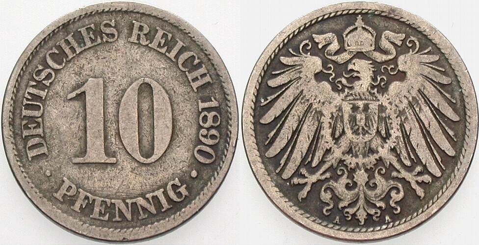 10 Pfennig 1890 J. 13 Schön - sehr schön