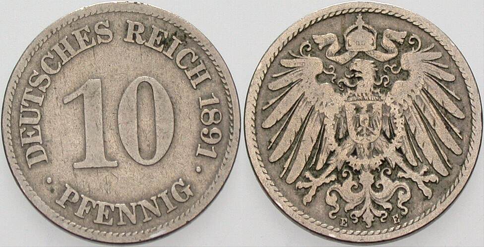 10 Pfennig 1891 J. 13 Schön - sehr schön