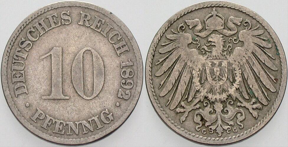 10 Pfennig 1892 J. 13 schön - sehr schön
