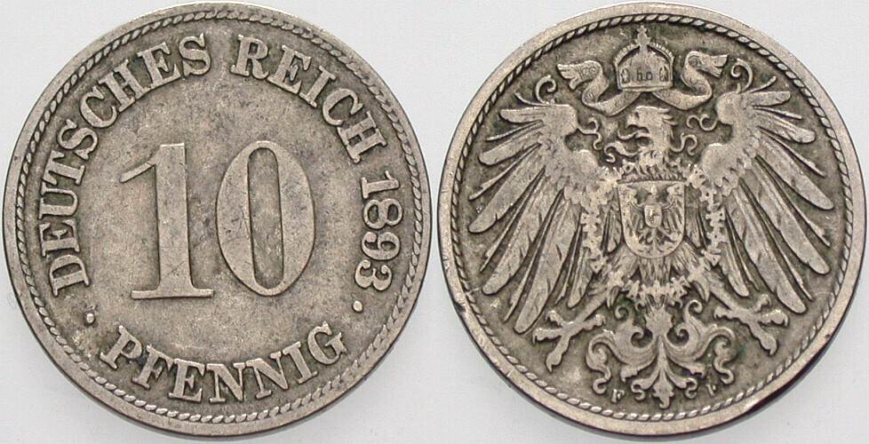 10 Pfennig 1893 J. 13 schön - sehr schön