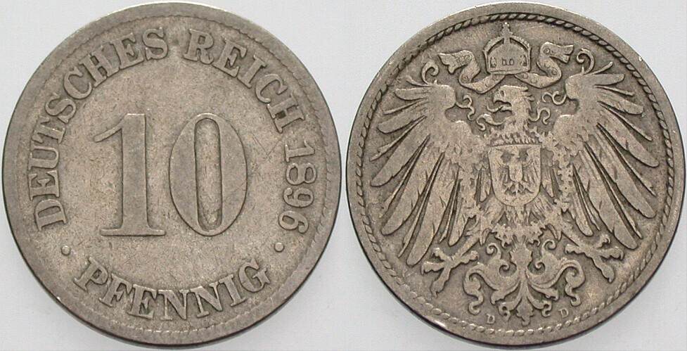 10 Pfennig 1896 J. 13 Fast sehr schön