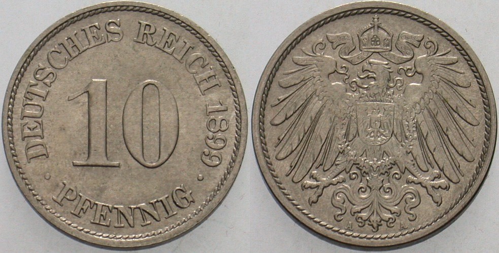 10 Pfennig 1899 J. 13 Leichte Patina, vorzüglich +