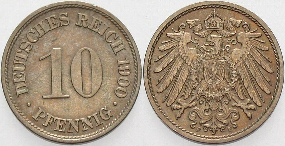 10 Pfennig 1900 J. 13 winz. Randfehler, vorzüglich