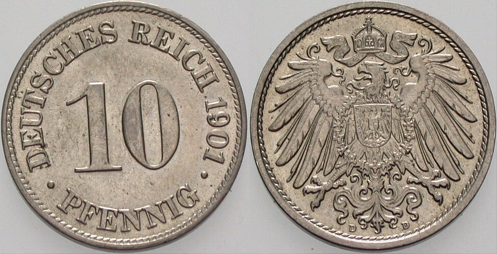 10 Pfennig 1901 J. 13 fast Stempelglanz