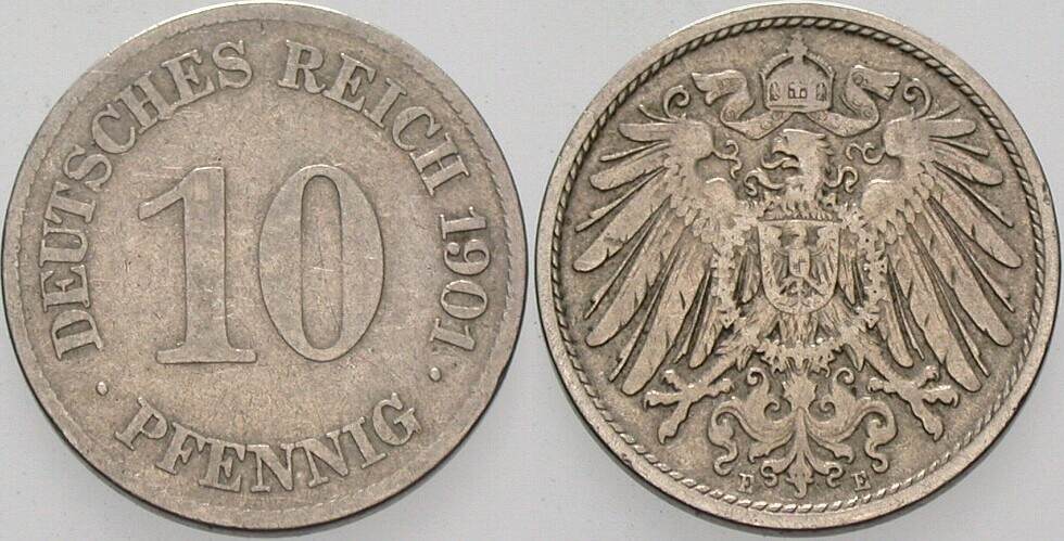 10 Pfennig 1901 J. 13 Schön - sehr schön