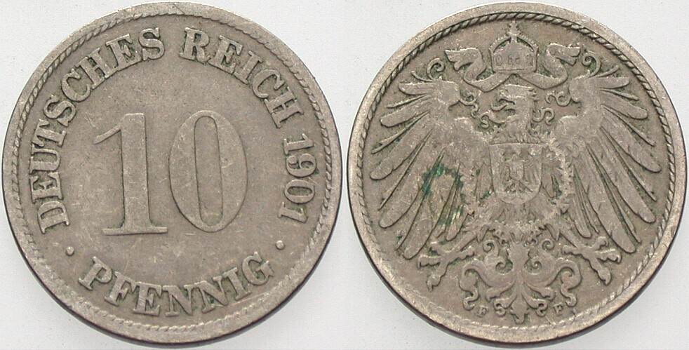10 Pfennig 1901 J. 13 Sehr schön