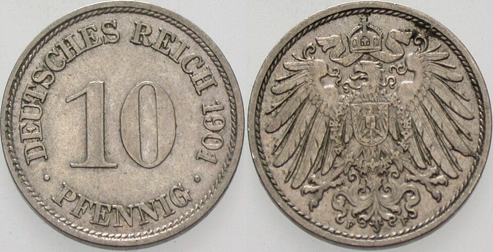 10 Pfennig 1901 J. 13 Vorzüglich