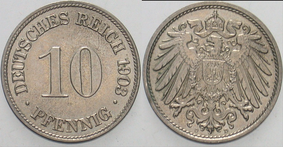 10 Pfennig 1903 J. 13 Fast Stempelglanz