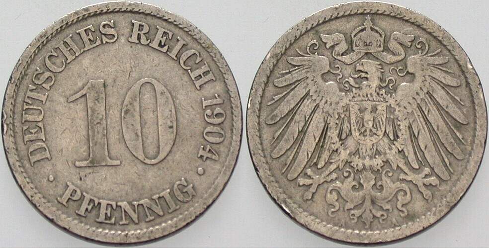 10 Pfennig 1904 J. 13 Fast sehr schön