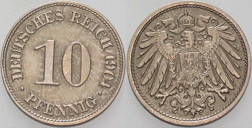 10 Pfennig 1904 J. 13 vorzüglich - Stempelglanz