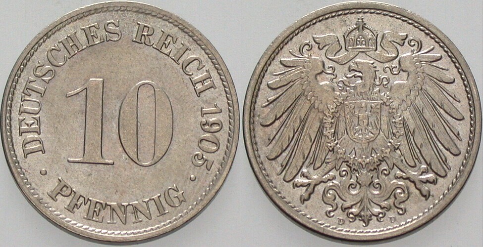 10 Pfennig 1905 J. 13 Fast Stempelglanz