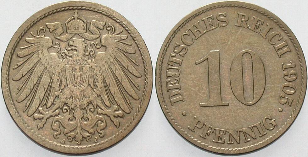 10 Pfennig 1905 J. 13 Sehr schön