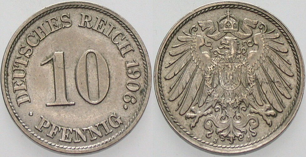10 Pfennig 1906 J. 13 Patina, vorzüglich +