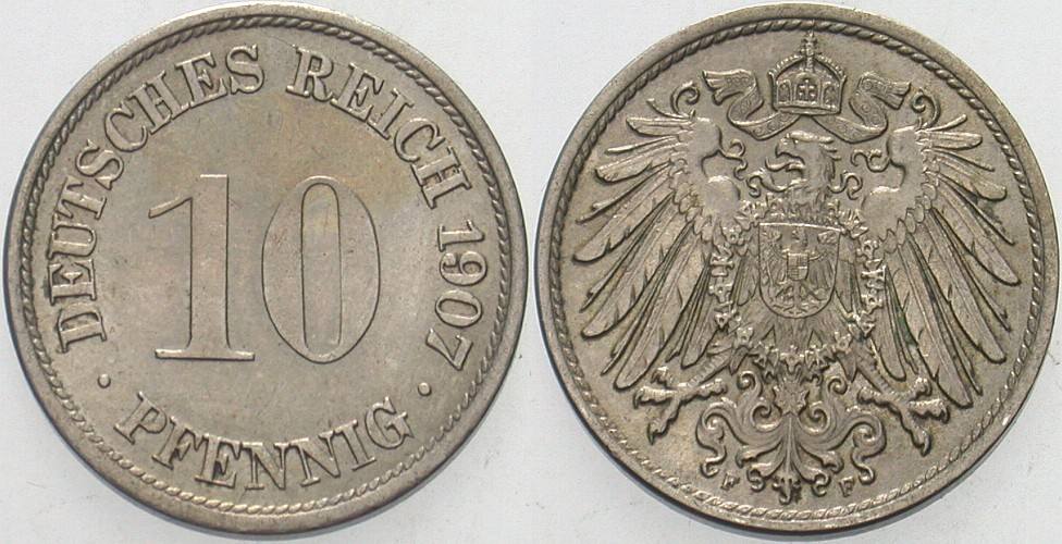 10 Pfennig 1907 J. 13 Fast Stempelglanz